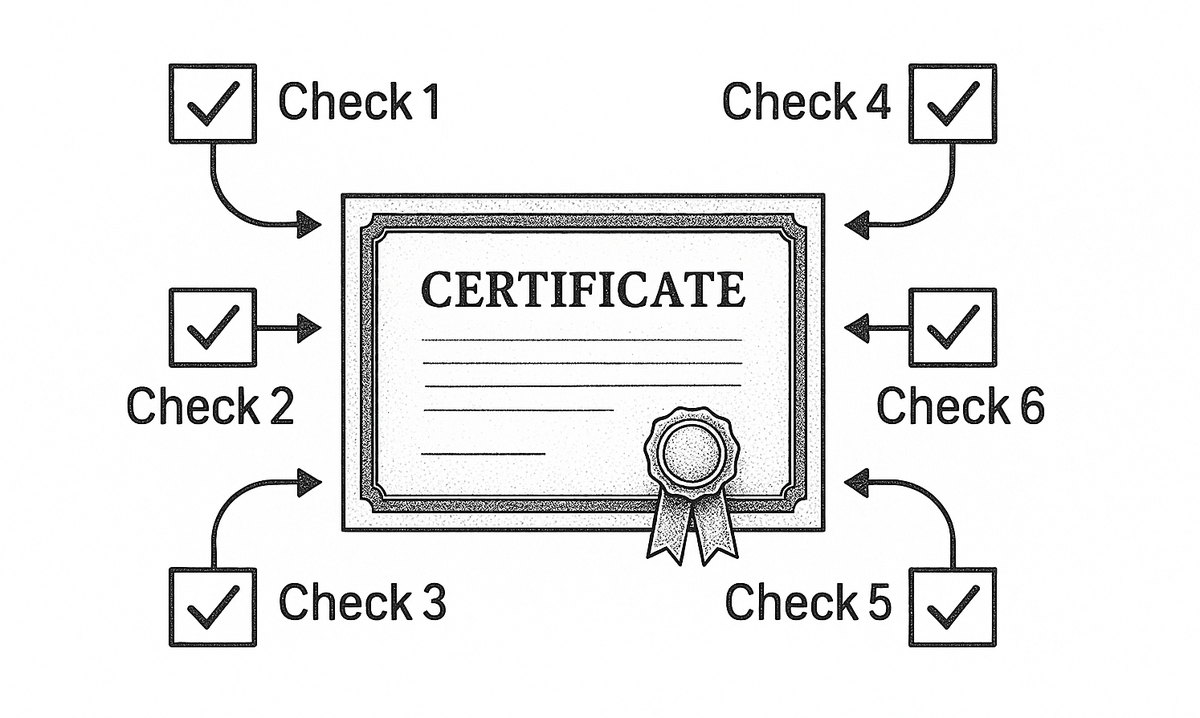 Six-check flow applied to a certificate of good standing